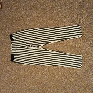 High waist black and white striped pants in large